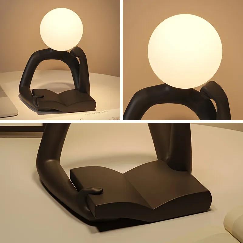 Modern Resin Abstract Statue LED Light Artistic Figurine Sculpture for Living Room Unique Accent Home Decor