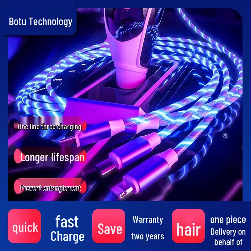 Luminous 3-in-1 Flowing Light Charging Cable for Apple, Android, TYPE-C