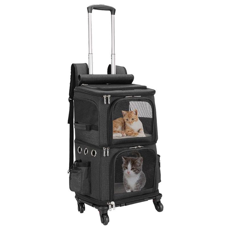 Borsa da viaggio per animali domestici a doppio strato, grande capacità, due uscite di bellezza, borsa pieghevole traspirante multi-finestra per animali domestici