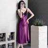 Ice and snow silk long dress women's summer sexy pajamas long suspender nightdress ice lace backless loungewear with chest pad