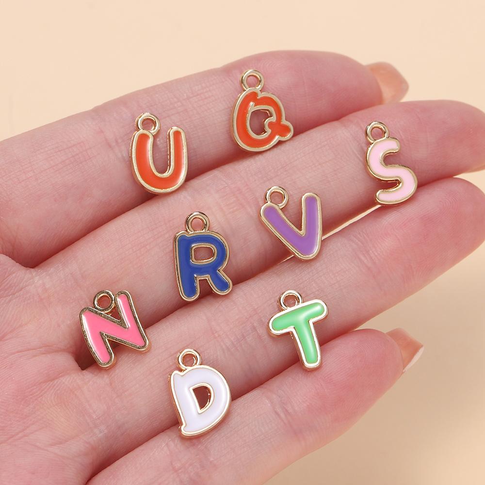 50/100pcs A-Z Alphabet Enamel Charms Colorful Metal Letter Pendants for DIY Jewelry Making Earrings Bracelet Necklace Accessorie