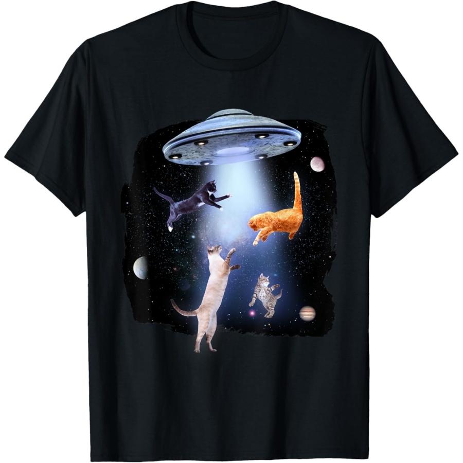 Figured Funny Cat Alien UFO T-Shirt Graphic Tee for Men Women XXXXXL разноцветный