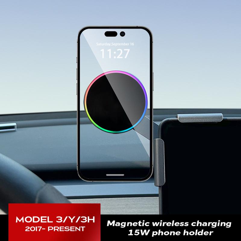 Car Phone Mount Holder 15W Magnetic Wireless Charger Compatible with MagSafe for iPhone for tesla Model 3/Y LAUNCH 2026 HIGHLAND