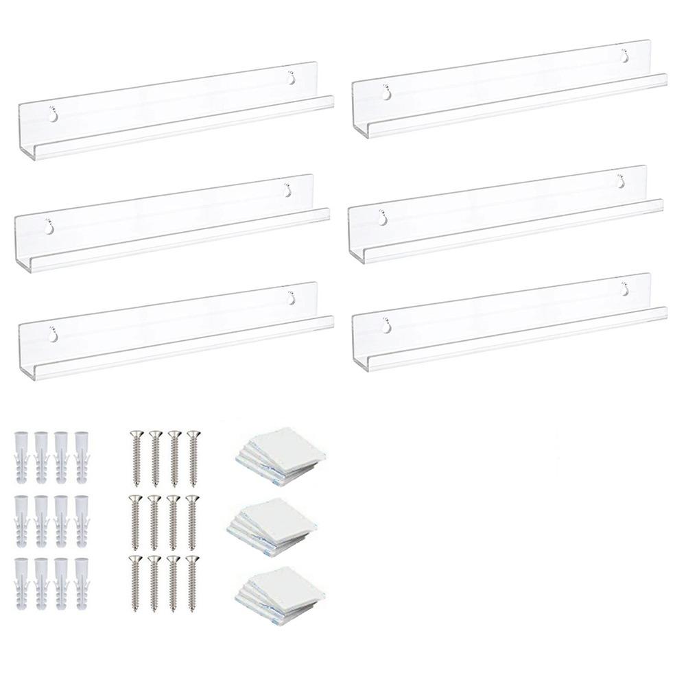 6Pcs Clear Vinyl Record Shelf Wall Mount Magazine Rack Floating Shelves for Books Makeup