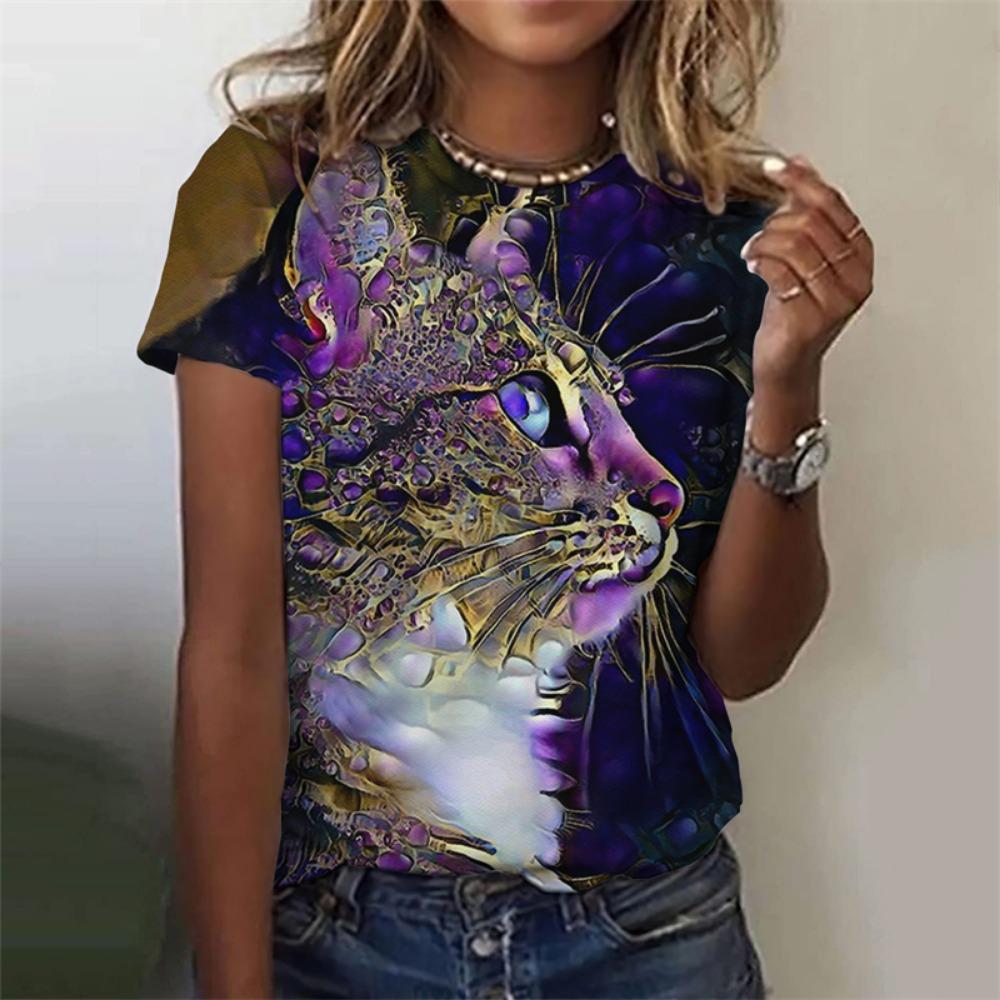 Funny Cat 3D Printed Women's T Shirts Summer Fashion Animal Print Short Sleeve Tees Girl Kawaii Y2k Top Clothes Female Clothing