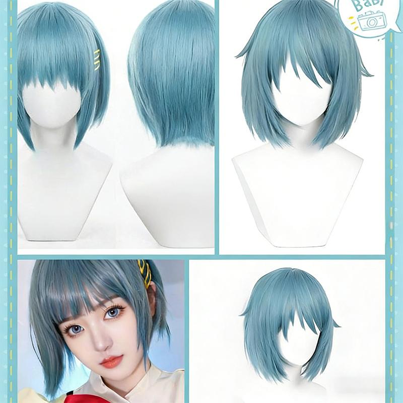 Anime Cosplay Wig, Miki Sayaka Sky Blue Short Bob High-Temperature Fiber Synthetic Hairpiece