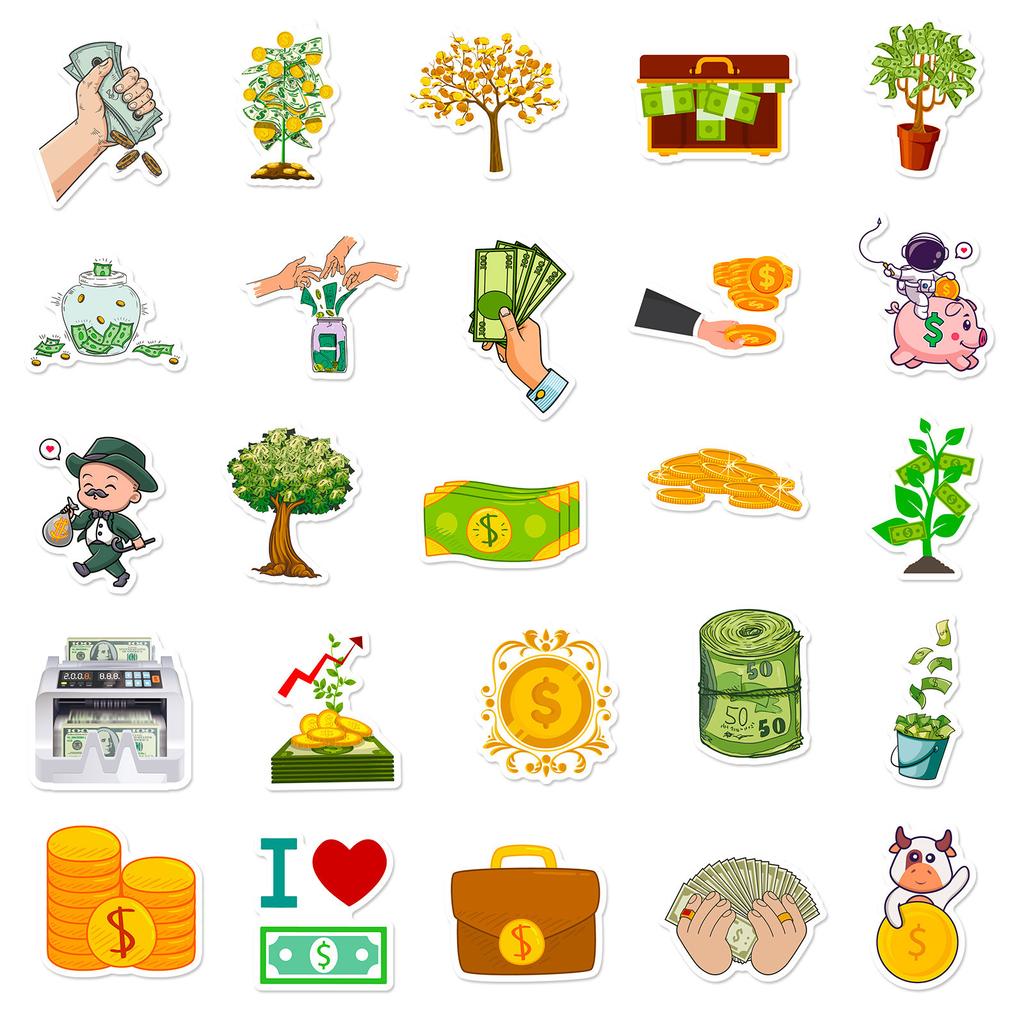 50 Goldmünzen Graffiti-Aufkleber für Selbstkreatives Kreatives DIY Wiederholte Dekorative Wasserdichte Aufkleber Hand