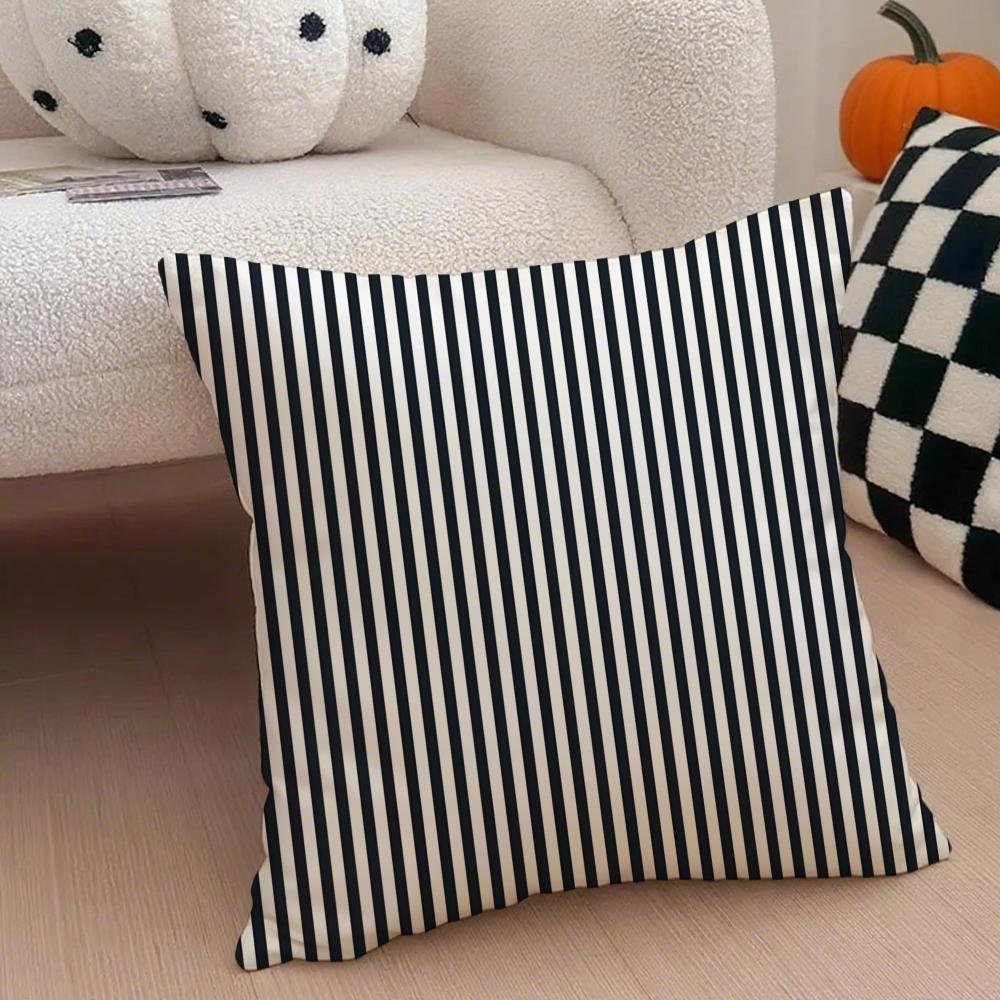 Black And White Striped Geometric Rectangle Art Cushion Cover Throw Pillow Cover Hidden Button Durable Polyester Chair Cushion