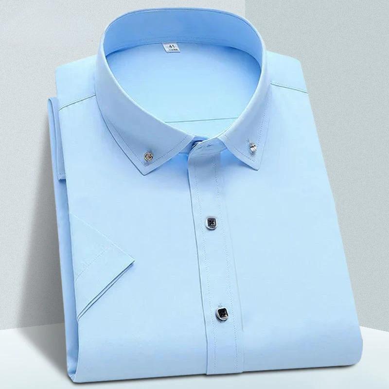 Men's Short Sleeve Shirt New Men French Cufflinks Shirt Casual Male Brand Solid Color White Pink Blue Slim Fit Cuff Dress Shirts