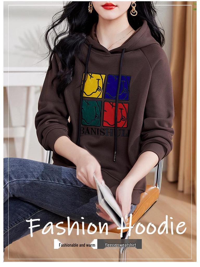 Women's Thickened Fleece Hoodie: 2024 New Autumn/Winter Korean Fashion Loose Fit