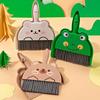 Mini Broom and Dustpan Set (Brown Bear/Green Frog), Cute Cartoon Handheld Cleaning Tool for Desktop, Car Interior & Home