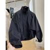 Petite Solid Color Women's Trench Coat - 2025 Spring/Autumn Korean Style Stand Collar Windbreaker