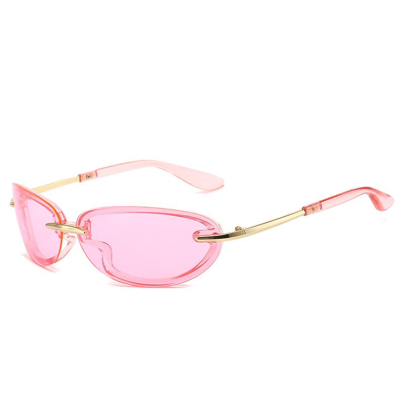 

Y2K Luxurious Brand Style Designer Oval Shape Sunglasses Women For Men Trendy Pink Sun Eyeglasses Vintage Fashion Cutting Lens Candy Sport Goggle As the picture