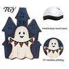 Halloween Wooden Table Decor Tabletop Decorative Plaque, Rustic Distressed Wood Art Sign, Cute Tiered Tray Decorations Ghost Patterns Design,