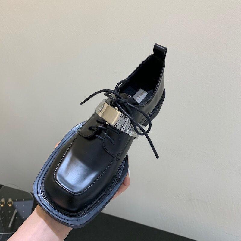 

Весенние женские туфли-лодочки из черной искусственной кожи с толстой подошвой в британском стиле, повседневные удобные туфли на платформе со шнуровкой, обувь 35
