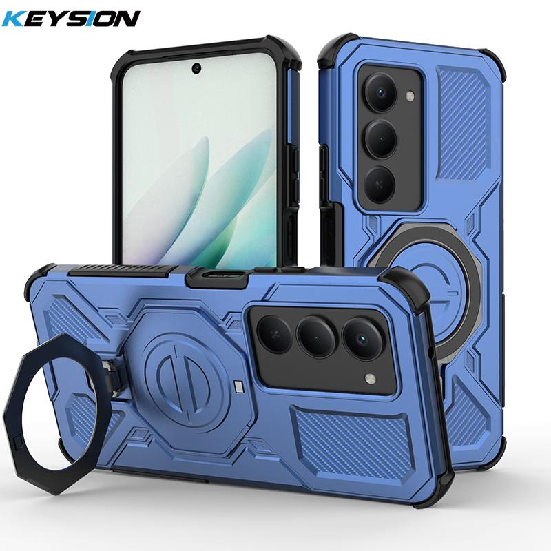 KEYSION Shockproof Magnetic Case for Xiaomi POCO M8s 5G Upright Live Metal Ring Stand Phone Back Cover for POCO M8s 5G