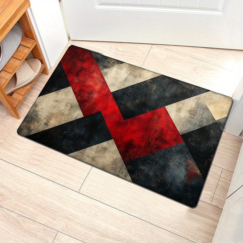 

1pc Modern Geometric Flannel Sponge Mat - Non-Slip, Washable Kitchen Floor Mat with Black, White, and Red Geometric Patterns, Pe 40cm x 60cm