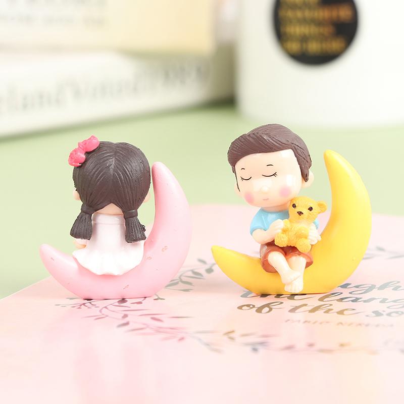 1Pár Moon Pár Romantické figurky Diy Ornamenty Bonsai Domácí dekorace na stůl