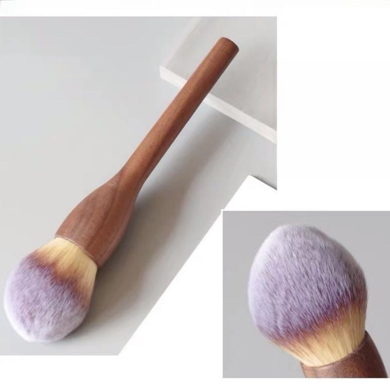 Large Vintage Walnut Wood 6-Piece Face Makeup Powder Brush Set Nylon Vegan Wood Handle Customizable Travel-Friendly Makeup