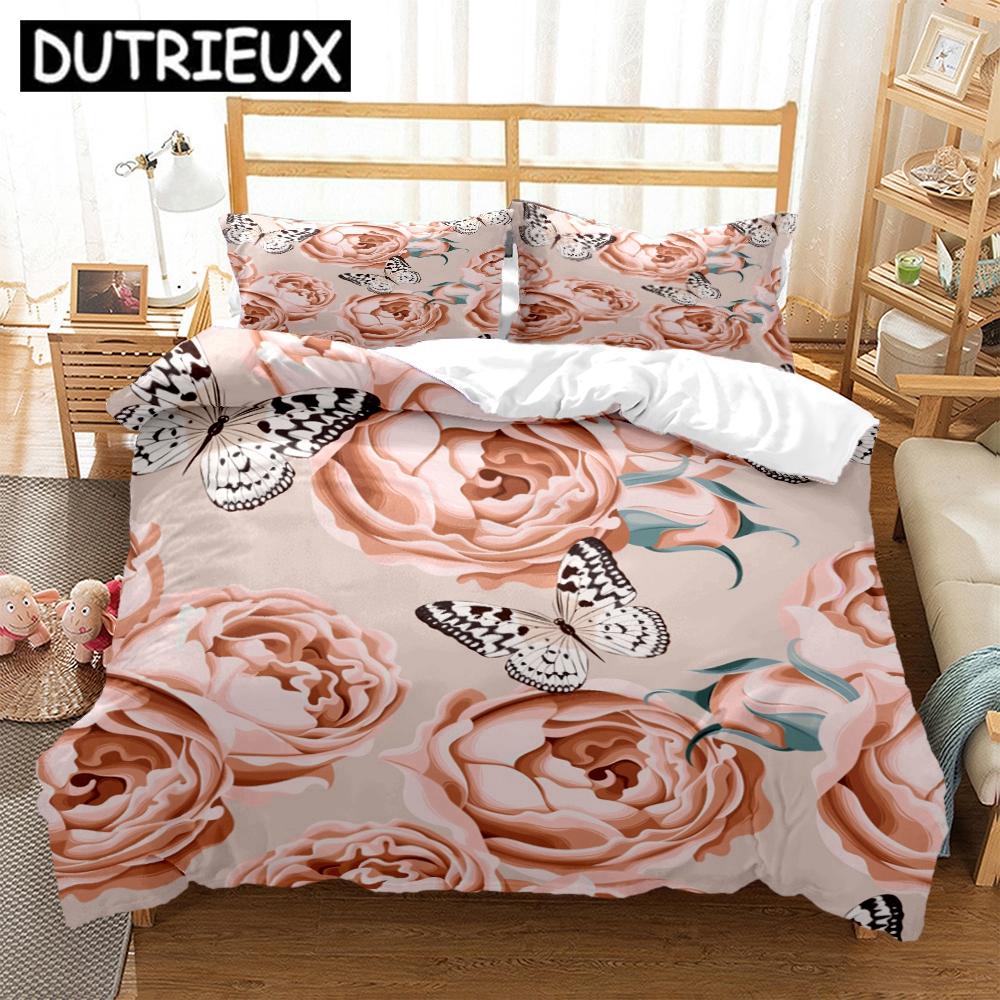 Rose Flower Art Print Three Piece Bedding Set Fashion Article Children Or Adults For Beds Quilt Covers Pillowcases Bedding Set