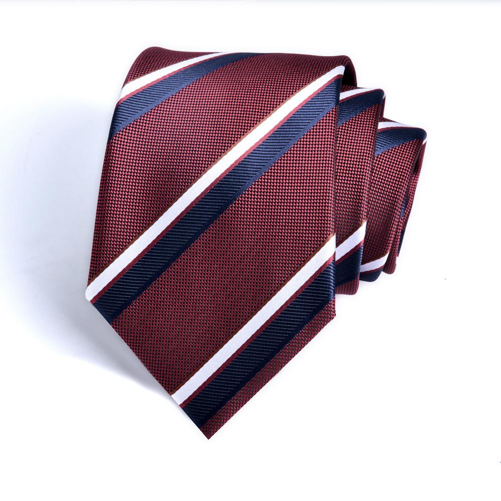 Men's Burgundy Striped Jacquard Formal Business Tie, 8cm Handmade Tie Decoration