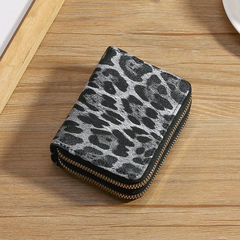 Portafoglio da donna a soffietto con doppia cerniera e stampa leopardata in pelle PU Portacarte di credito Portamonete di grande capacità Organizzatore di carte