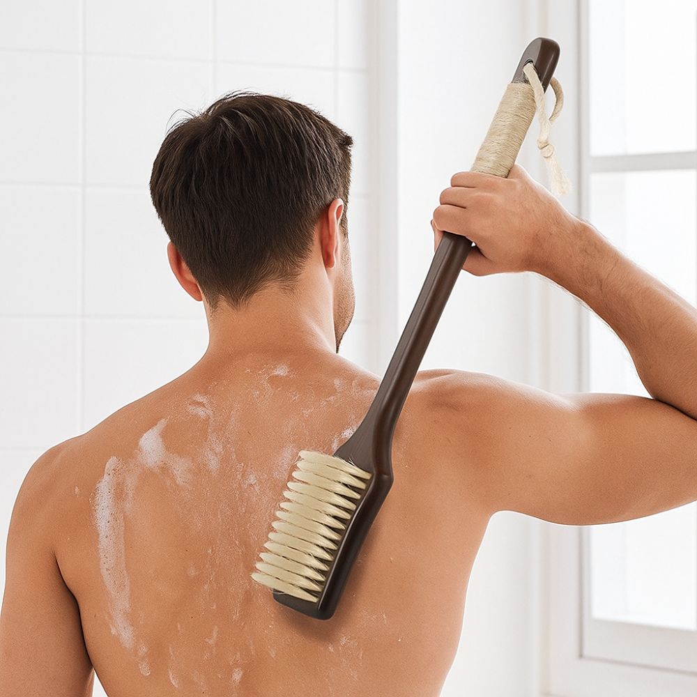 Ergonomic Massage Brush Wood Bath Exfoliating Brush Skin Care Long Handle Brush  Bathroom Tools