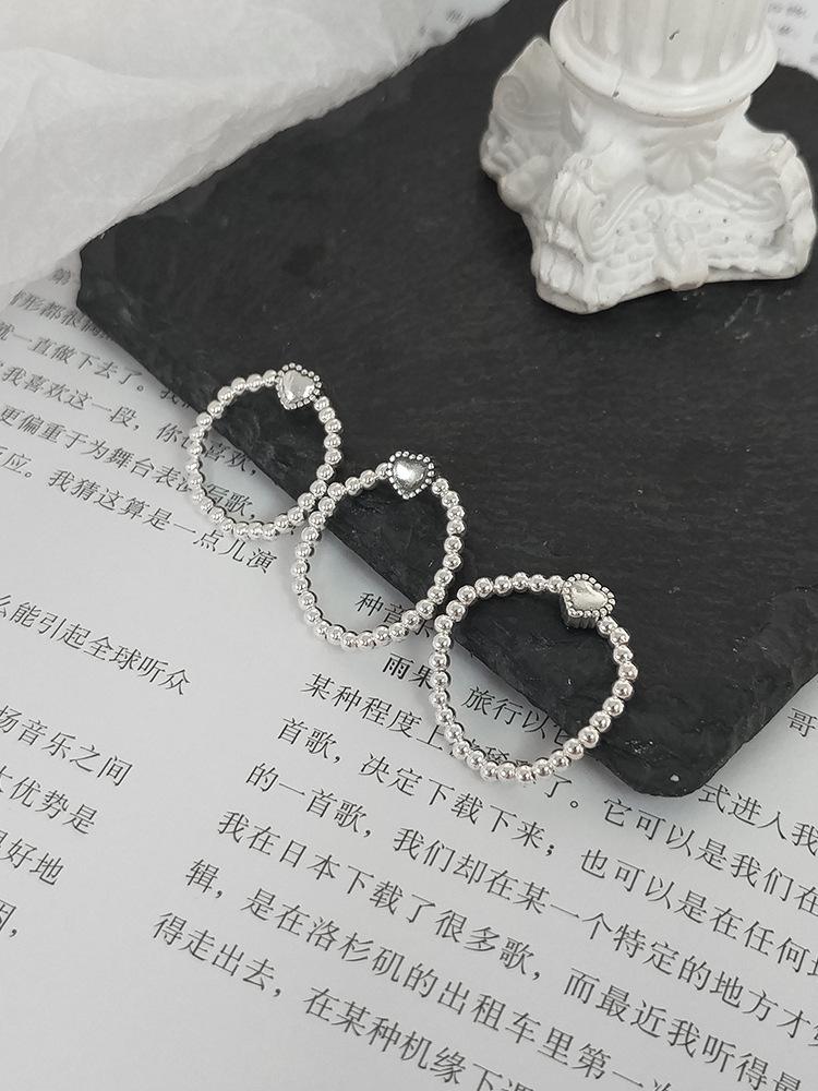 Korean Style S925 Sterling Silver Elastic Heart Open Ring for Women – Simple, Versatile, and Elegant Student Accessory