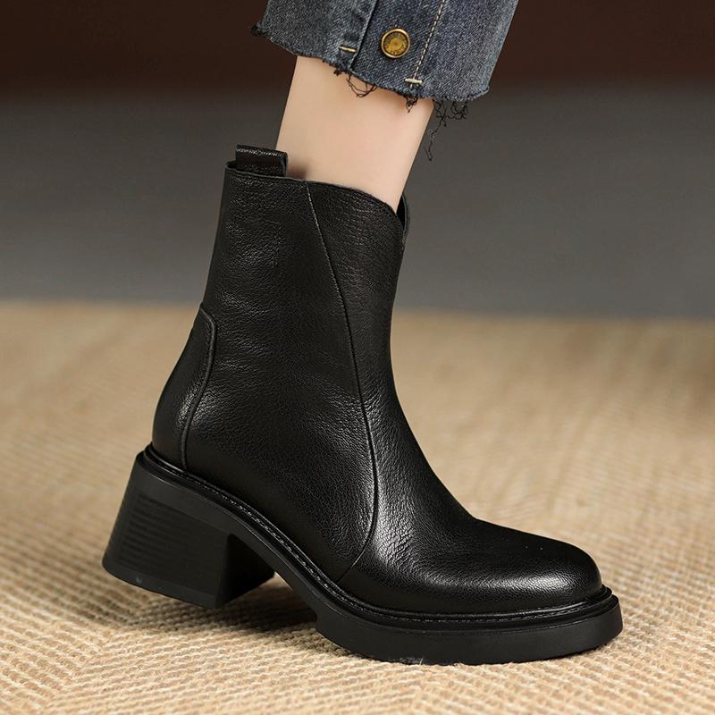 Fashion 2024 Winter Women Boots Leather Boots Chunky Heel Shoes Autumn Retro Genuine Leather Women Shoes High Heel Boots Chelsea Boots