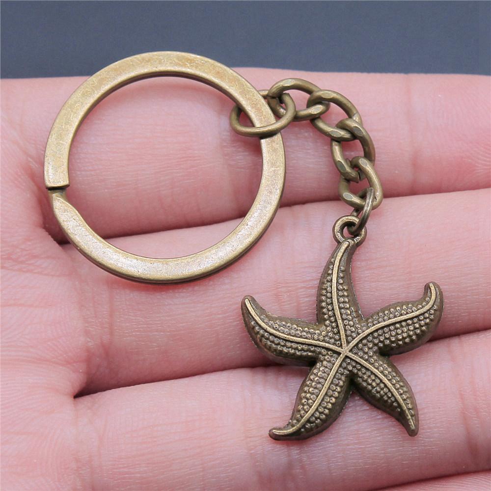 Starfish Shell Turtle Beach Ocean Keychain for Boys Trendy Boho Fathers Day Gift Classic Wallet Accessory
