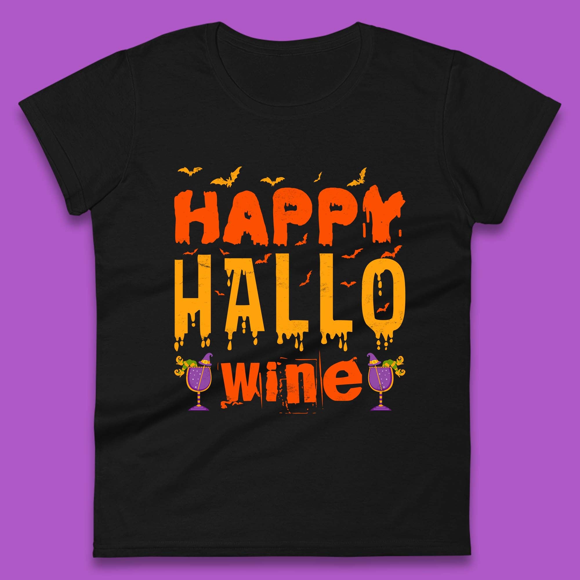 Happy Hallowine Funny Halloween Wine Drinking Party Wine Lover Womens Tee T Shirt Mens Tops Unisex Top 4XL