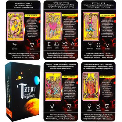 12*7 cm Planet Tarot in starrer Box mit umgekehrten Schlüsselwörtern auf den Karten, 78 bunte Rider-Waite-Tarotkarten in Standardgröße