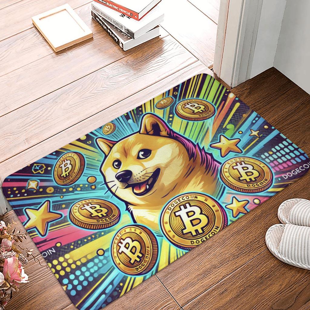Cryptocurrency Dogecoin Floor Door Kitchen Bath Mats Anti-Slip Outdoor Bitcoin Geek Doormat Garage Entrance Carpet Rug