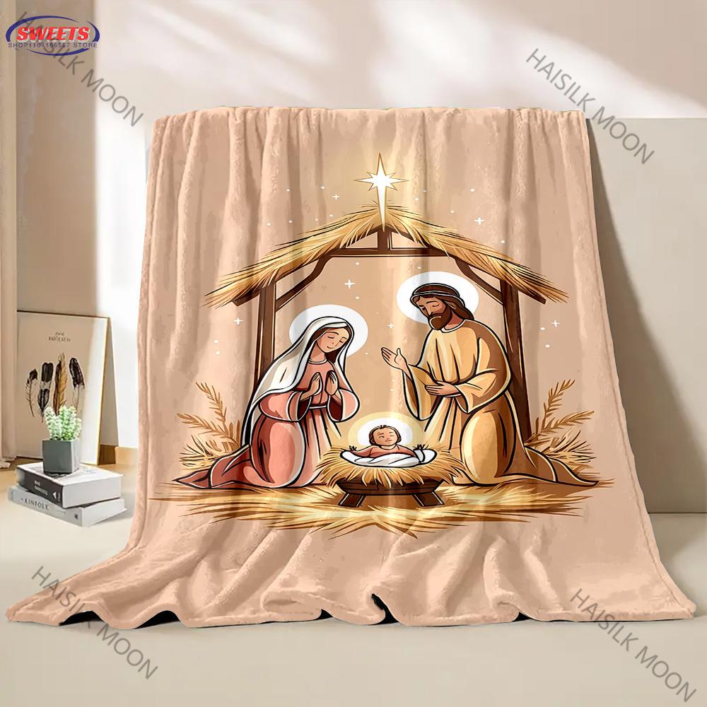 Christmas Manger Nativity Theme Blanket, Religious Gifts for Women/Men, Spiritual Gifts for Women, Christmas Blankets for Adults