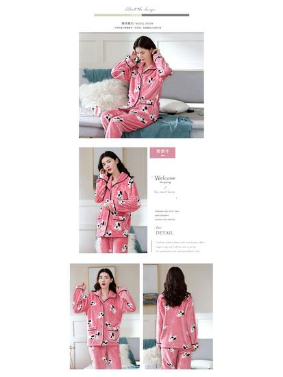 Women's Long Sleeve Coral Fleece Pajamas - Thick, Warm Flannel for Autumn and Winter