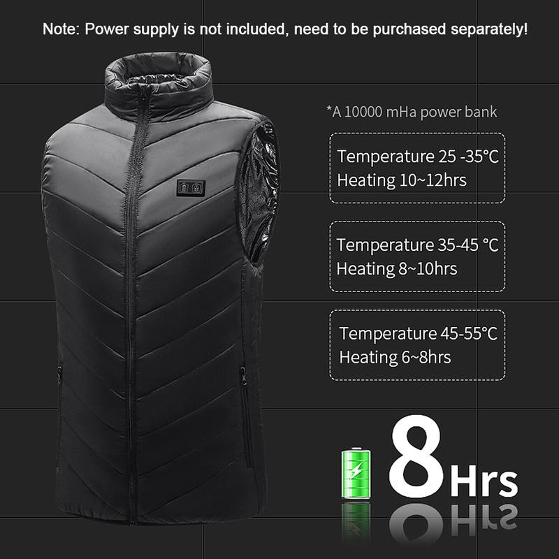 15 Beheizte Weste, warm, für den Winter, warm, elektrisch, USB-Jacke, für Herren und Damen, Heizmantel, thermisch