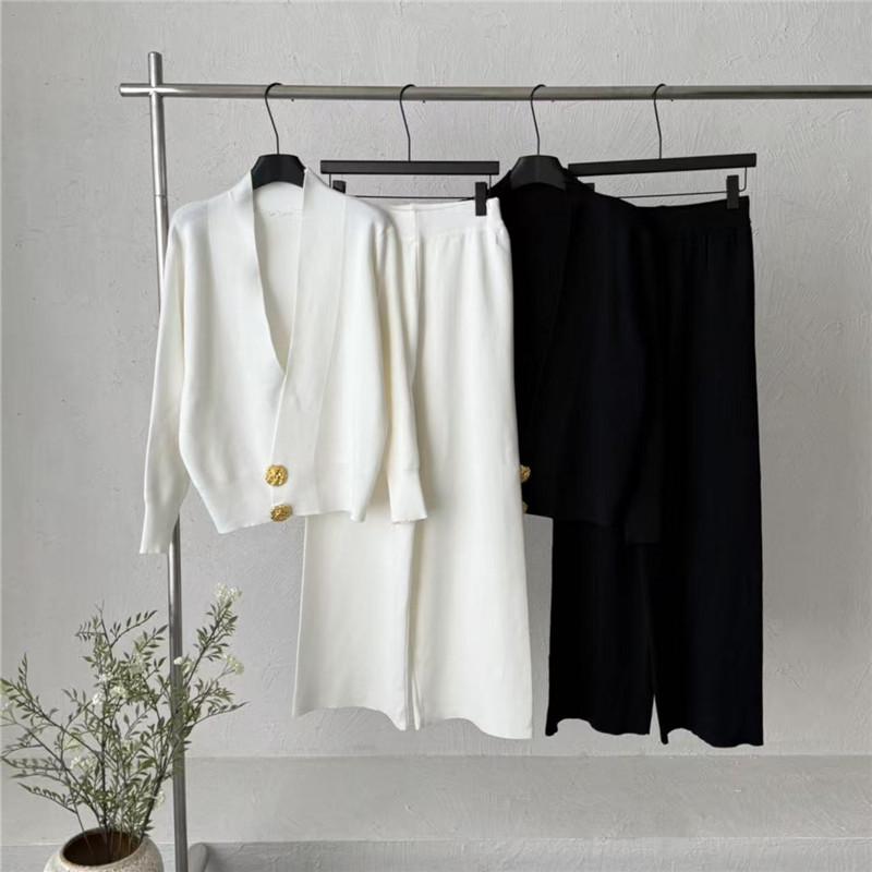 

2026 Spring Women s Fashion: European & American Street Style Deep V Cardigan with Wide-Leg Pants One Size
