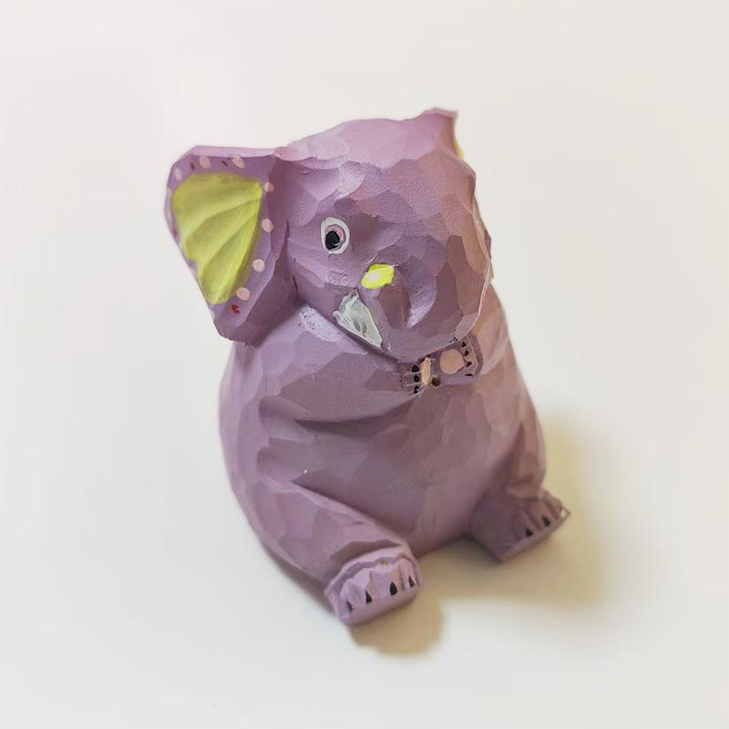 Handmade Solid Wood Animal Figurines: Kitten, Chick, Elephant, Snowman