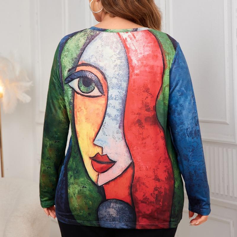 Damen Übergröße Gestreiftes Langarm Rundhals Weites Oberteil