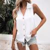 Summer new women's clothing, solid color V-neck loose chiffon shirt, sleeveless button-down vest shirt women's