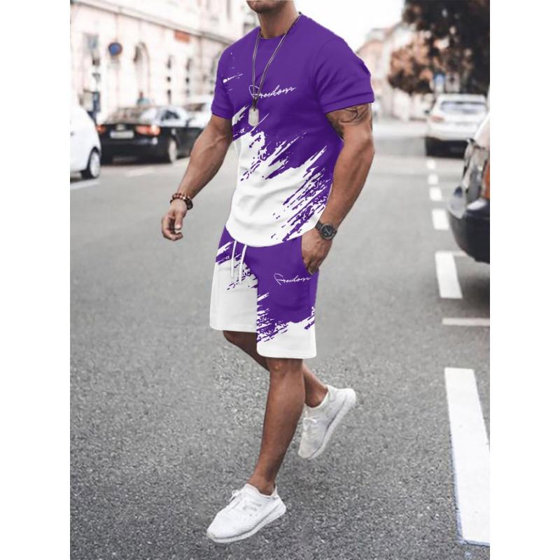 Men s Fashion 3D Letter Signature Series Printed Casual Sportswear Set S
