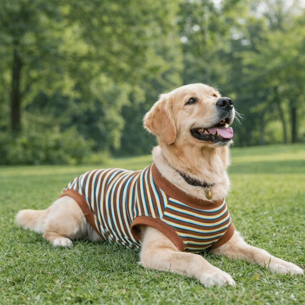 Striped Dog Recovery Clothes Washable Dog Four Legged Vest Fleece Anti-Licking Vest  Female Spay
