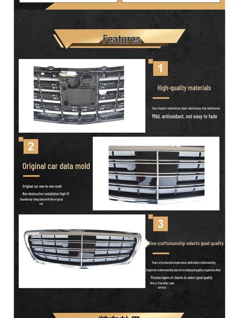 AMG Front Grille Compatible with Mercedes-Benz W222: S300, S350, S400, S500