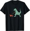 Dinosaur Walking Dachshund Graphic T-Shirt Funny Retro Wiener Dog Tee Casual Tee