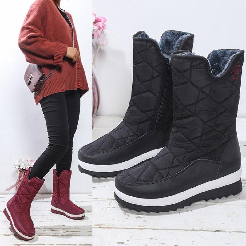 Grenzüberschreitende neue mittelgroße Stiefel mit hohem Schaft, warm und wasserdicht, Schneestiefel für Damen, Außenhandel, dicksohlige, rutschfeste, gefütterte Baumwollschuhe