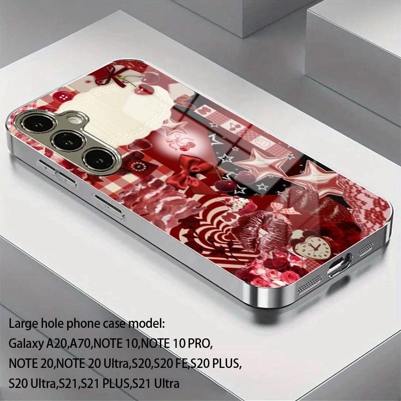 Gold-plated tempered glass phone case, compatible Galaxy S26 S25 S24 S23 S22 Ultra Plus. Features a minimalist red design.