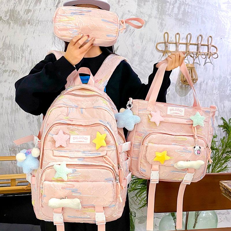 Children's Schoolbags Elementary School Students Junior High School Girls High School Students High Looking Three Piece Backpack
