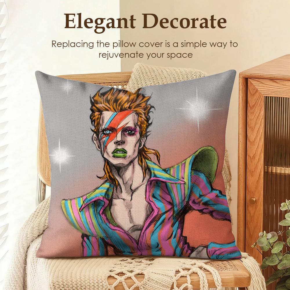 Singer D-David B-Bowie Cushion Cover Natural Linen Organic Fabric Double-Sided Printing Sofa Home Decor Gift Pillow Case