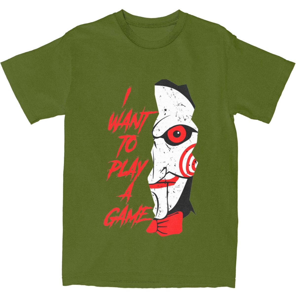 

Couple T Shirt SAW I WANT TO PLAY A GAME Horror T-Shirts Harajuku Beach Tees Streetwear Custom DIY Cotton Clothes Gift 4XL