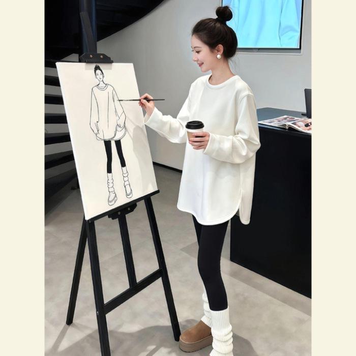 Women s European-Style Long-Sleeve White Base Shirt, Loose Fit, Hip-Length, Pure Cotton, Trendy for Autumn/Winter 2025 L